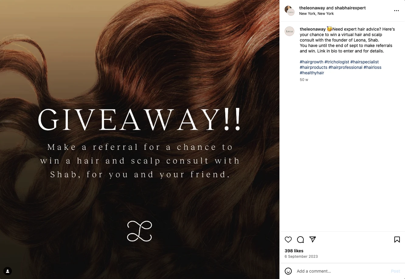 Leona.co giveaway promotion