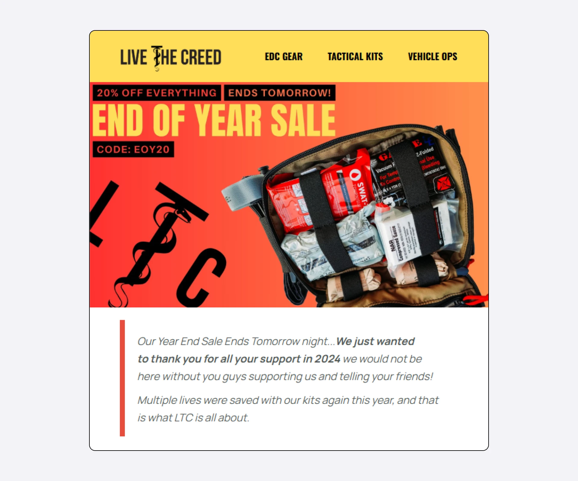 Live the Creed sale newsletter