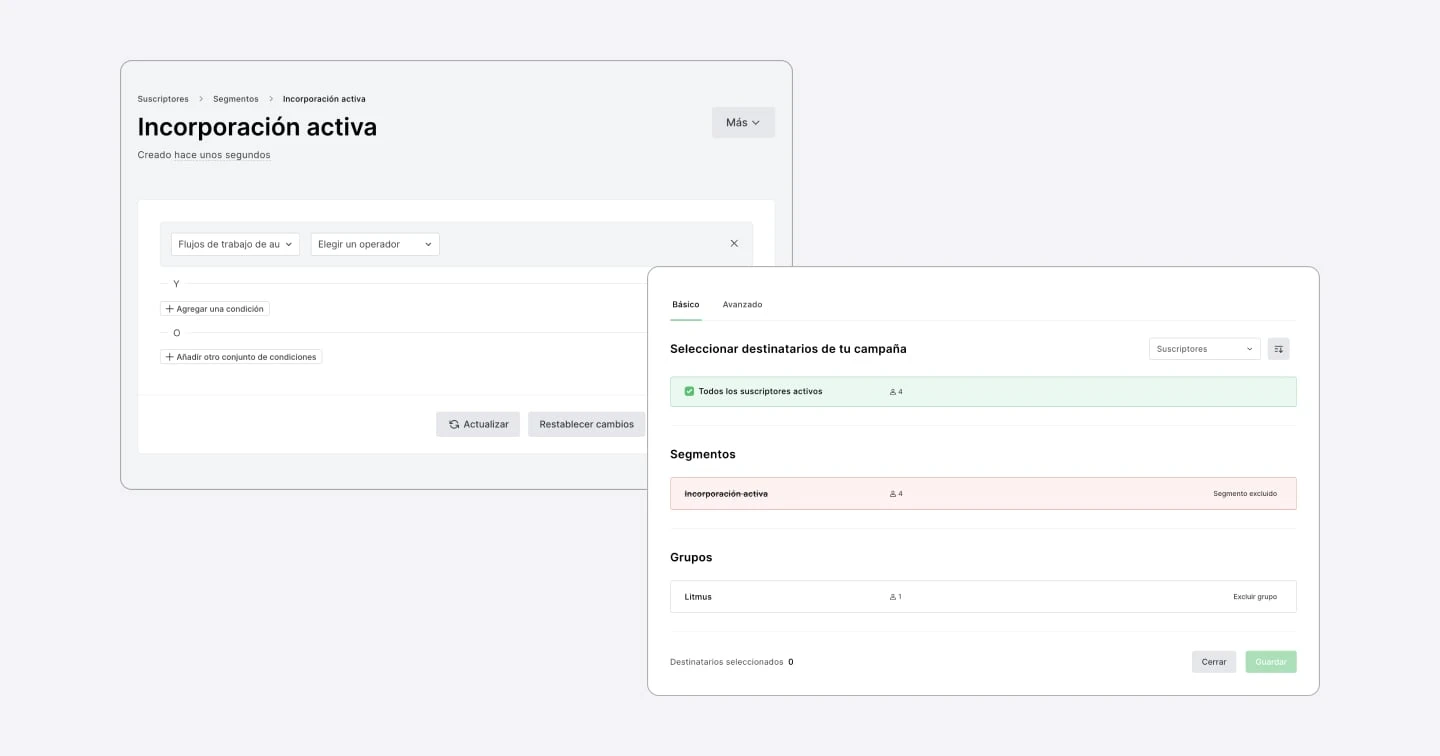 Ejemplo de un segmento por recorrido del cliente en acción - MailerLite