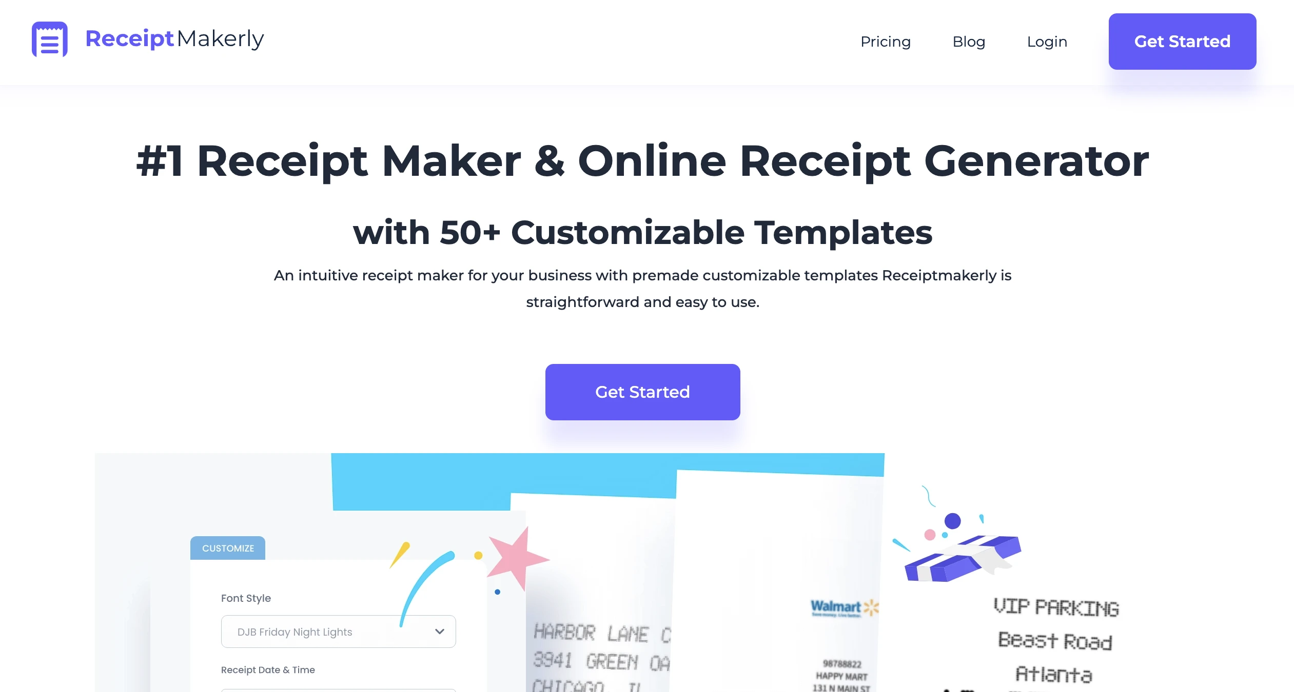 Receiptmakerly homepage screenshot