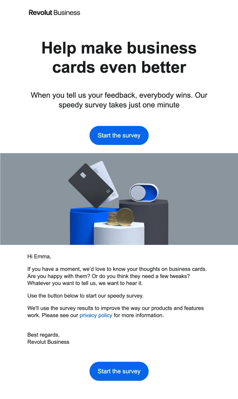 Email survey example from Revolut
