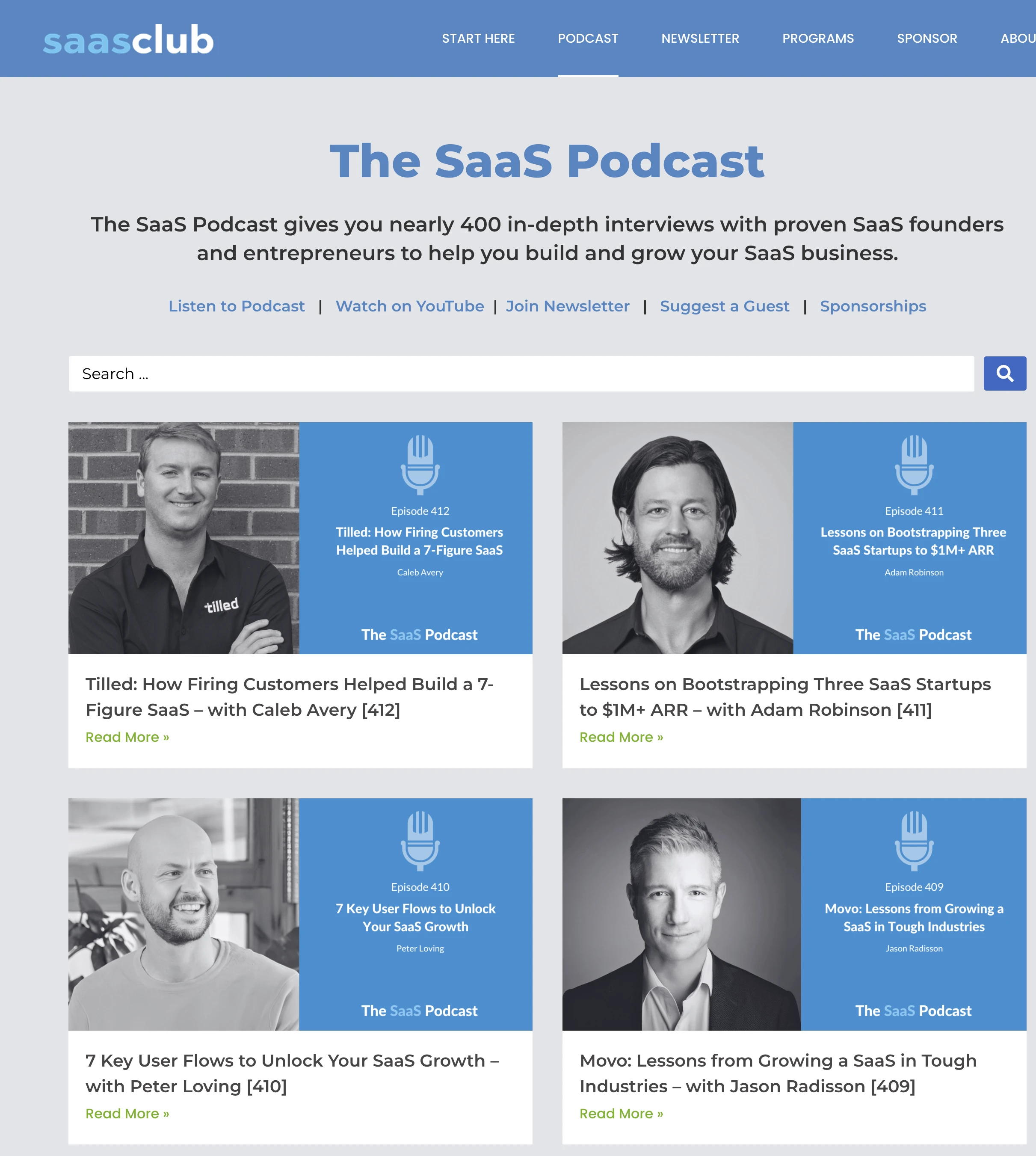 The hero section of The SaaS Podcast Website 