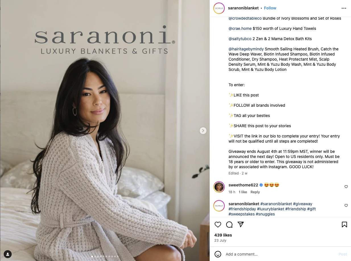 Saranoni Blankets sweepstakes