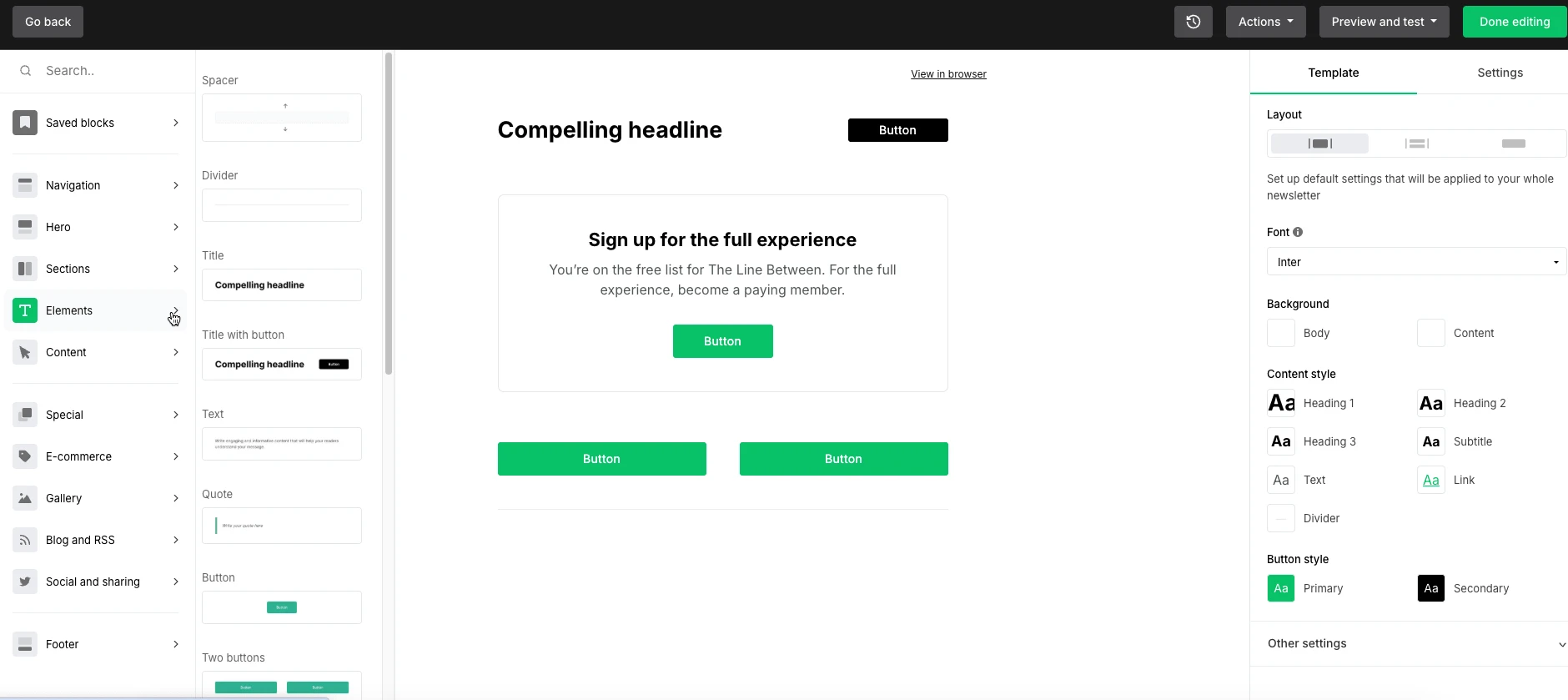 MailerLite's button options