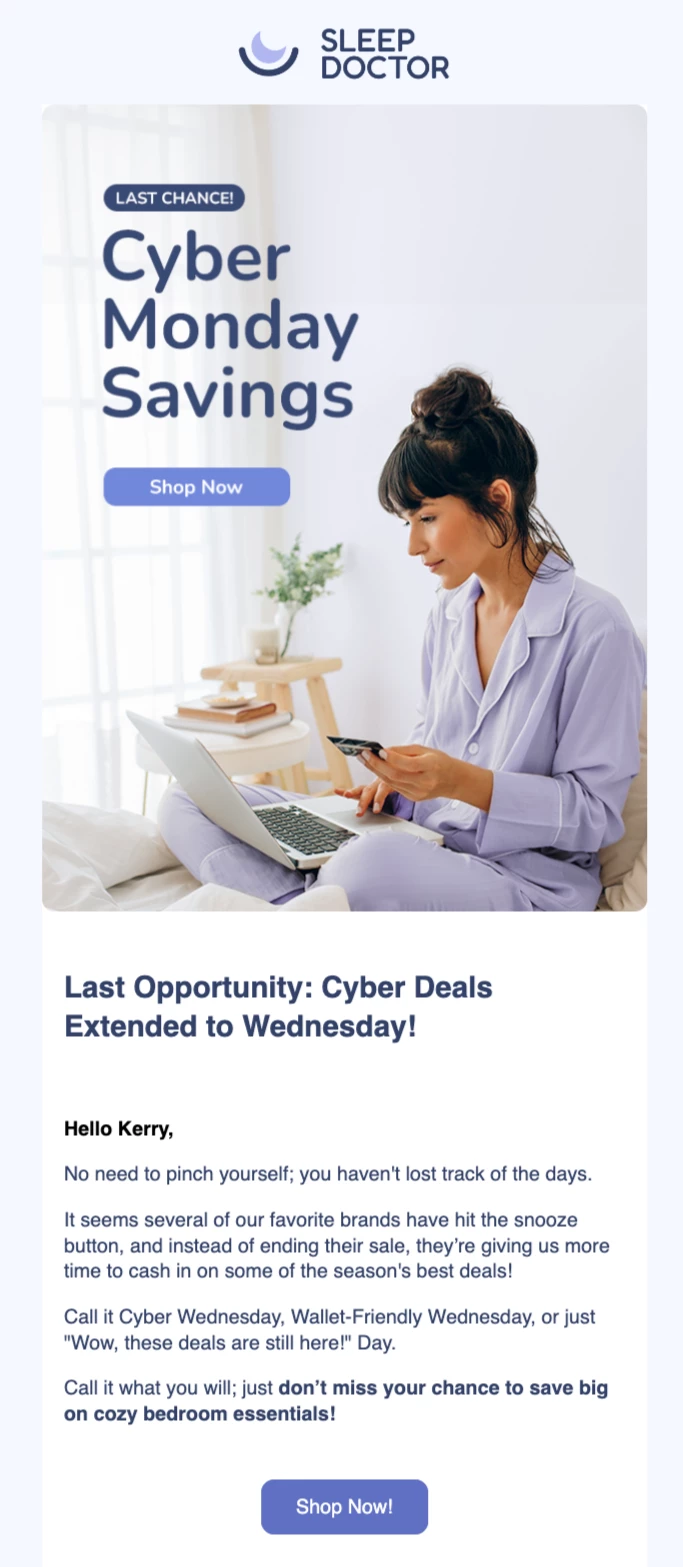 Sleep Doctor Cyber Monday email