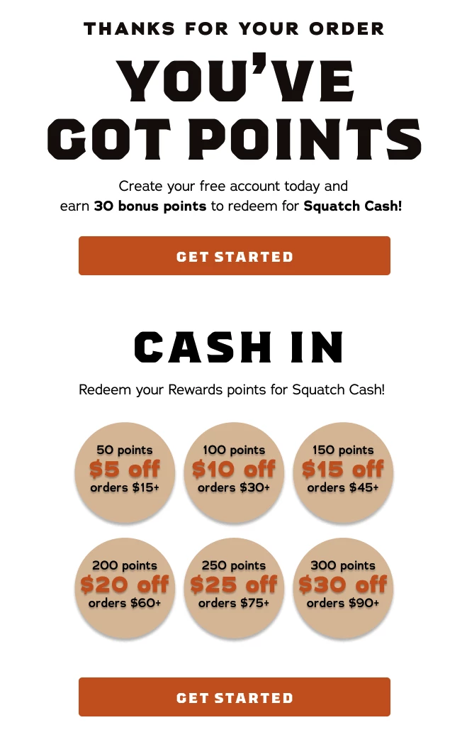 Squatch loyalty program email