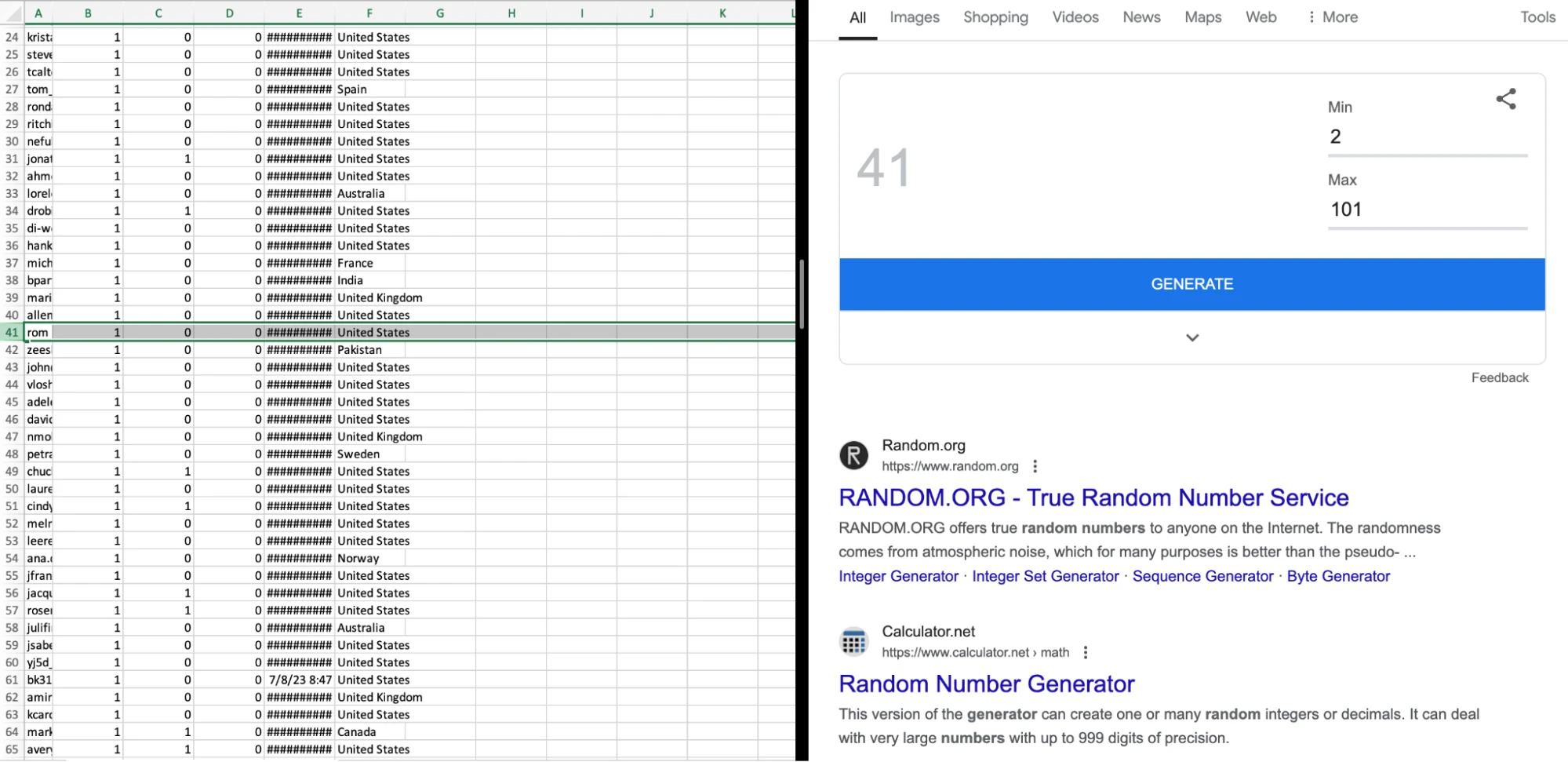 Subscriber speadsheet and random number generator