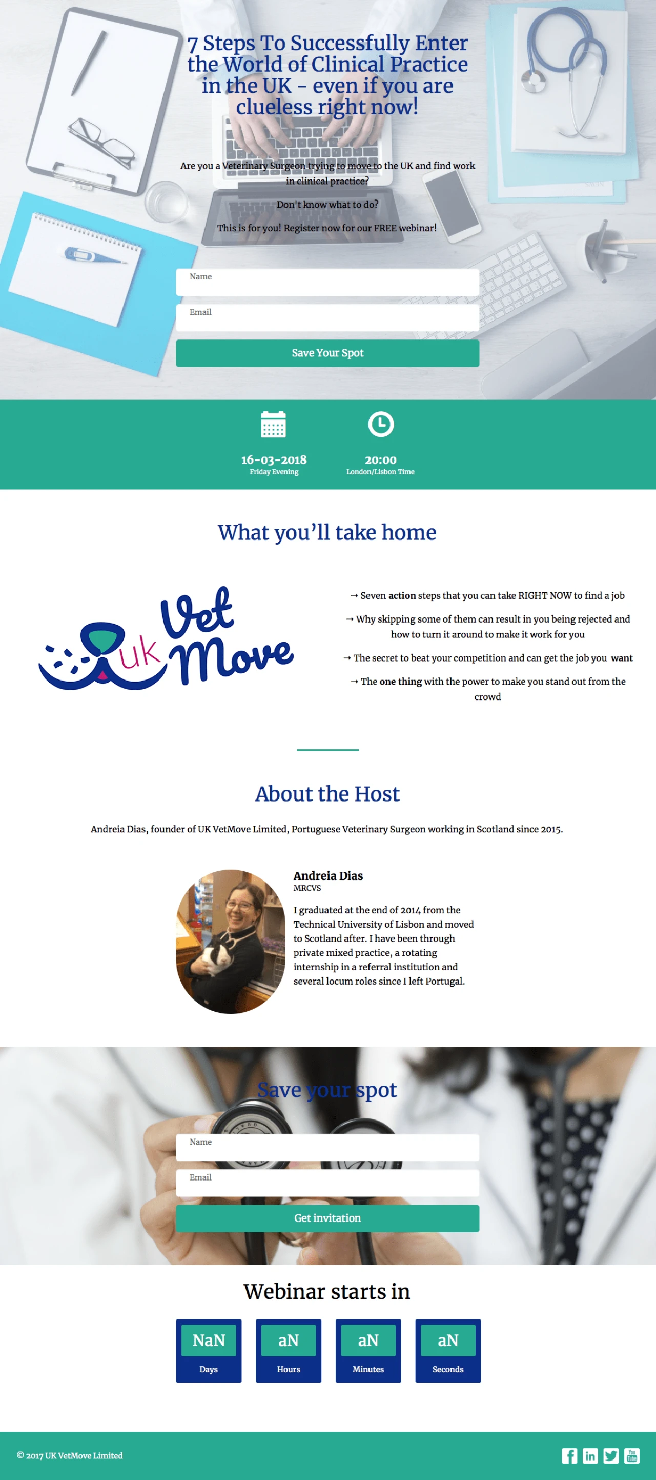 UK Vet Move webinar registration landing page example.