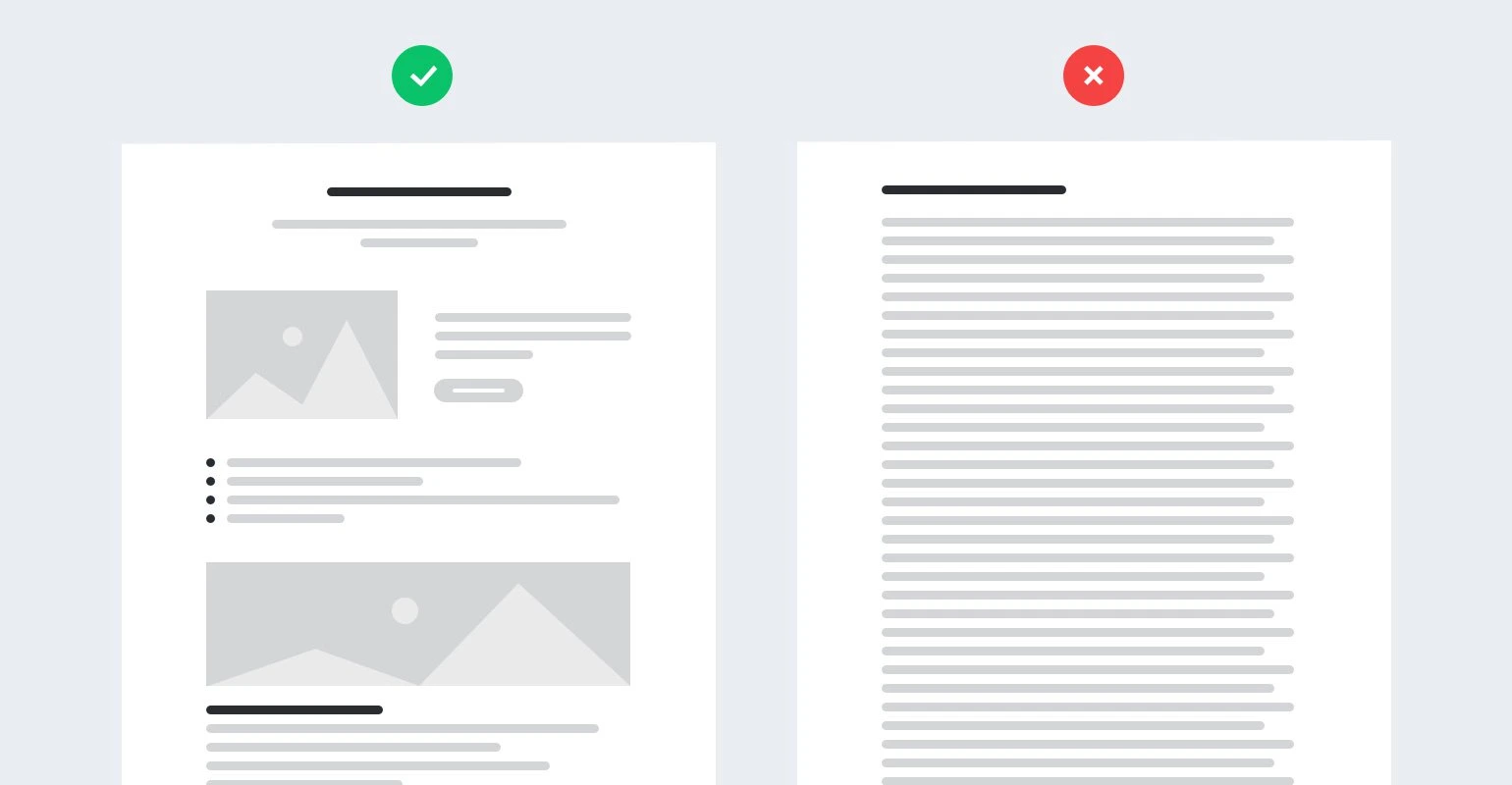 Optimizing the layout lots of text and grey lines vs mix of images and text- MailerLite