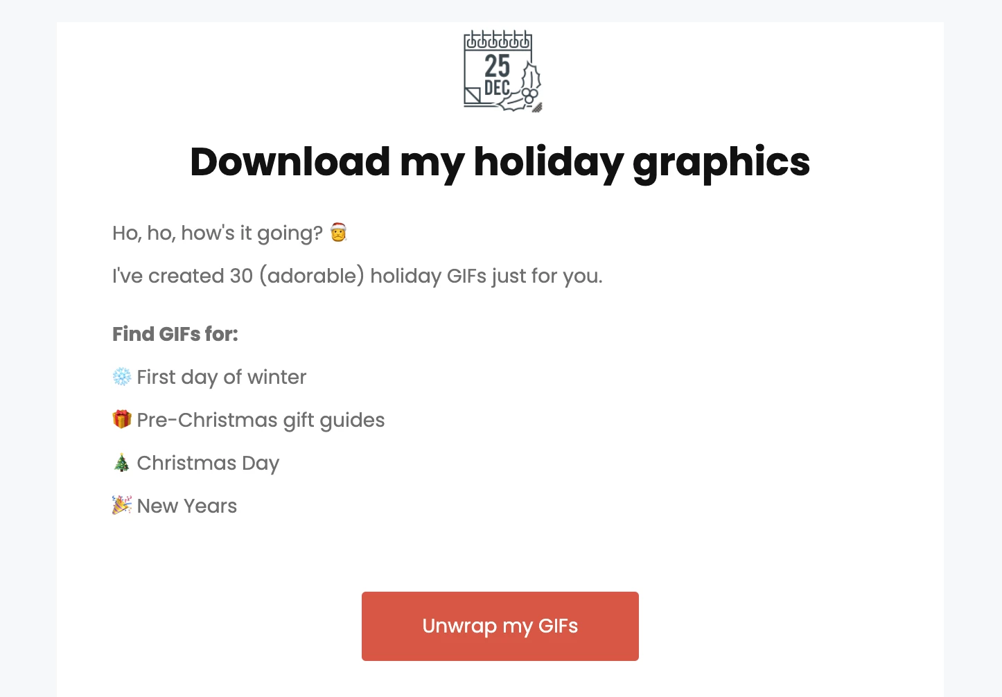Christmas lead magnet email example