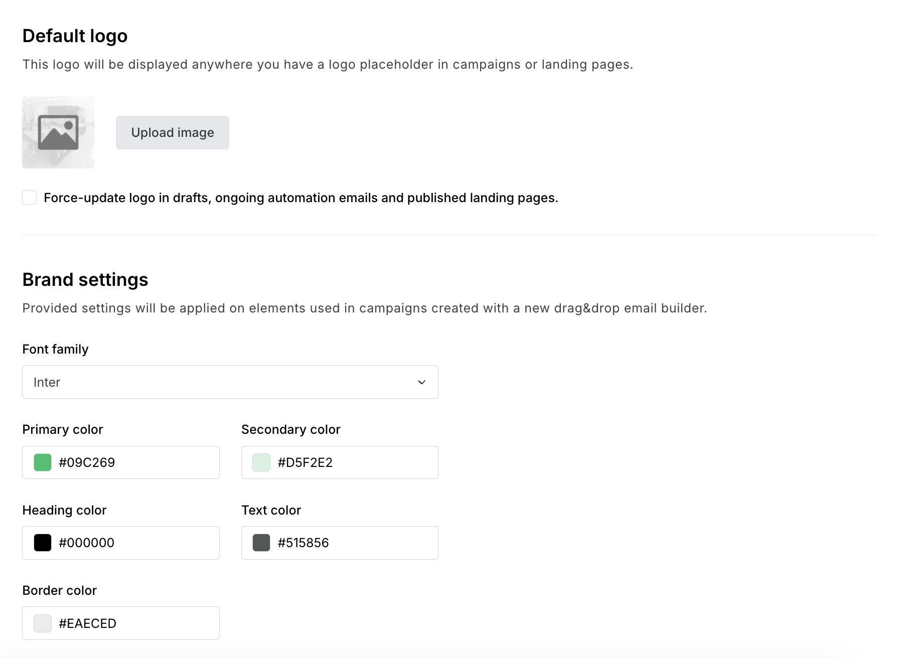 MailerLite brand style settings