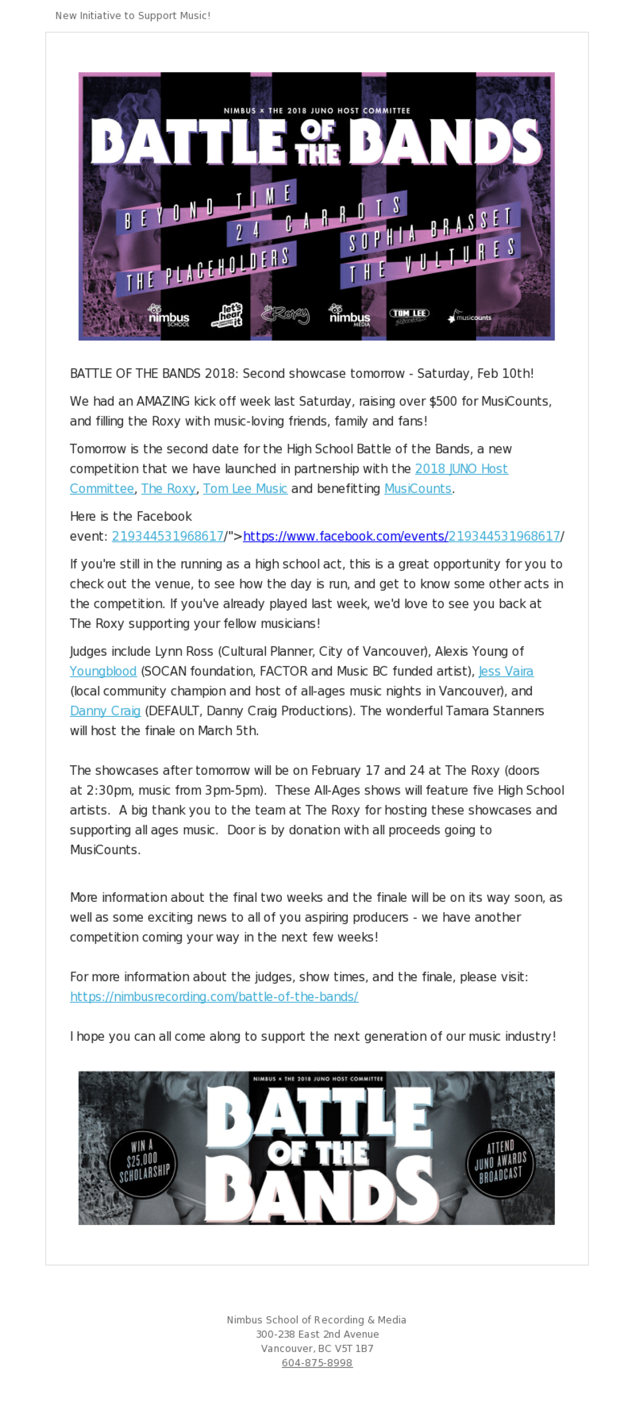 Nimbus School of Recording & Media example - Made with MailerLite