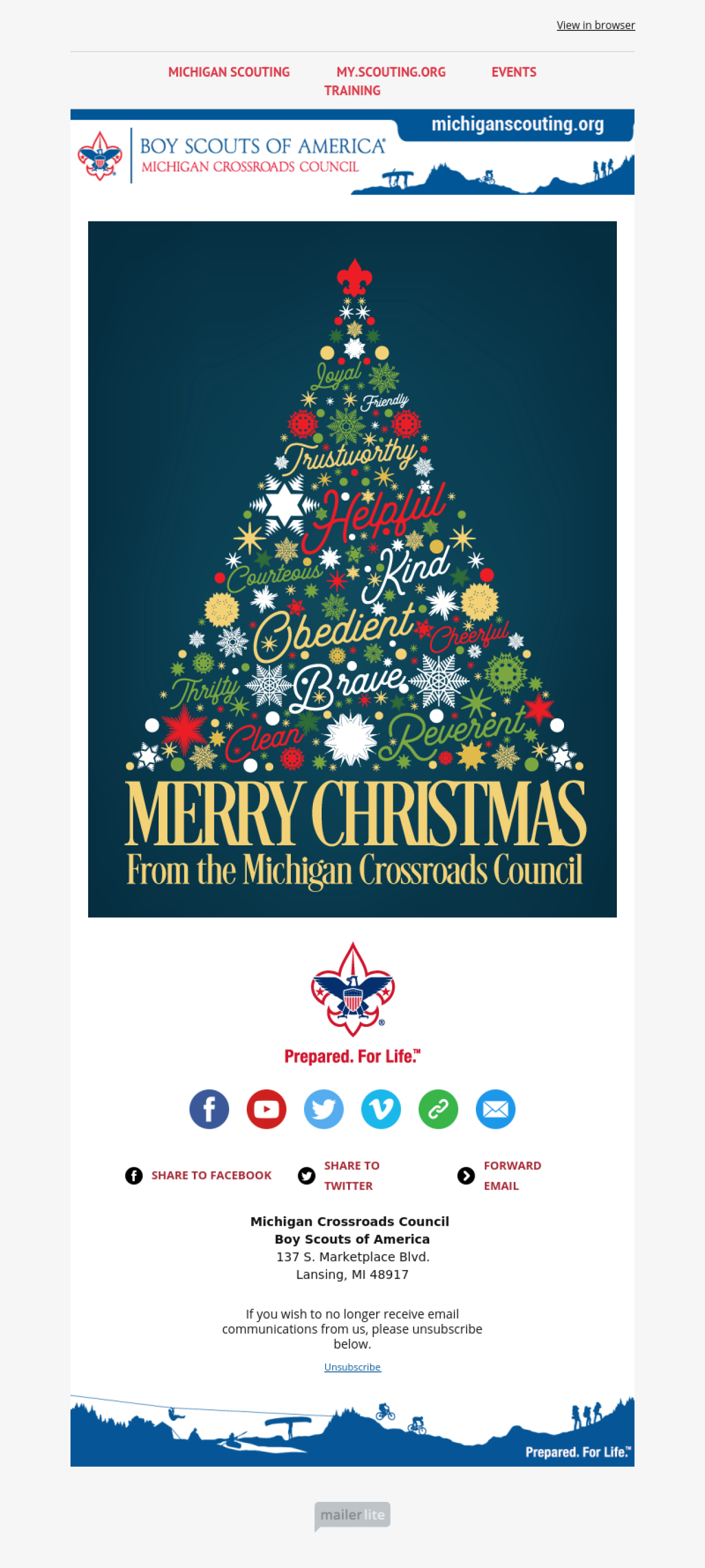 Michigan Crossroads Council Christmas newsletter