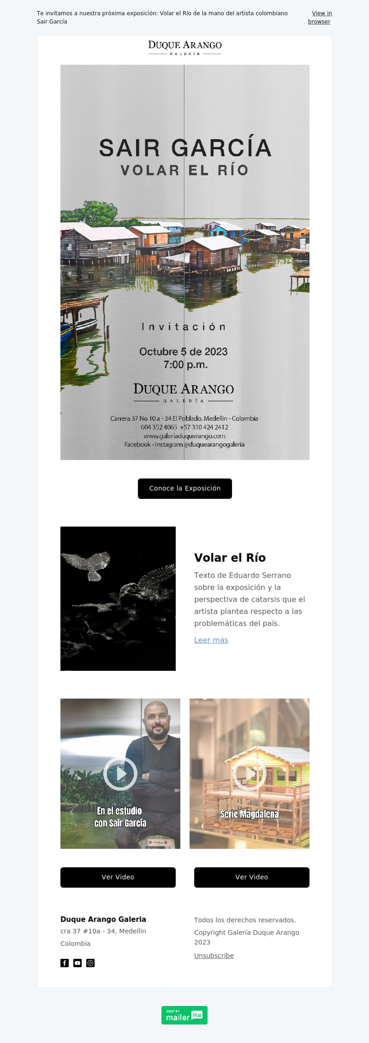 Galeria Duque Arango ejemplo - Diseño de MailerLite