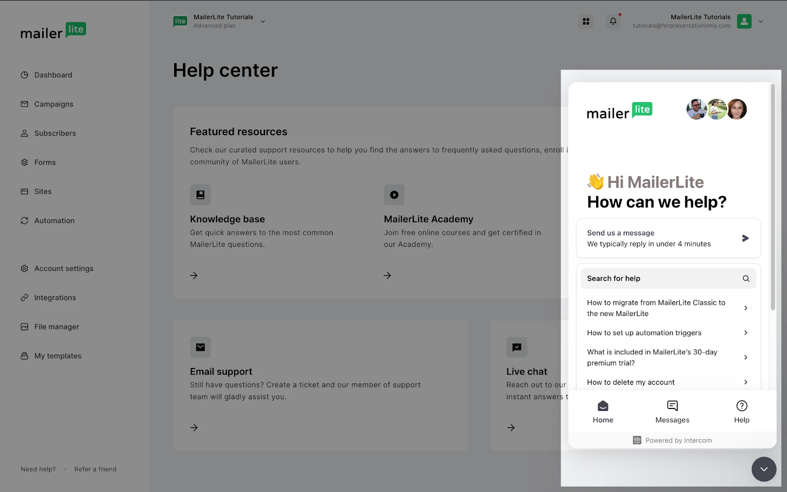 MailerLite customer support options - MailerLite