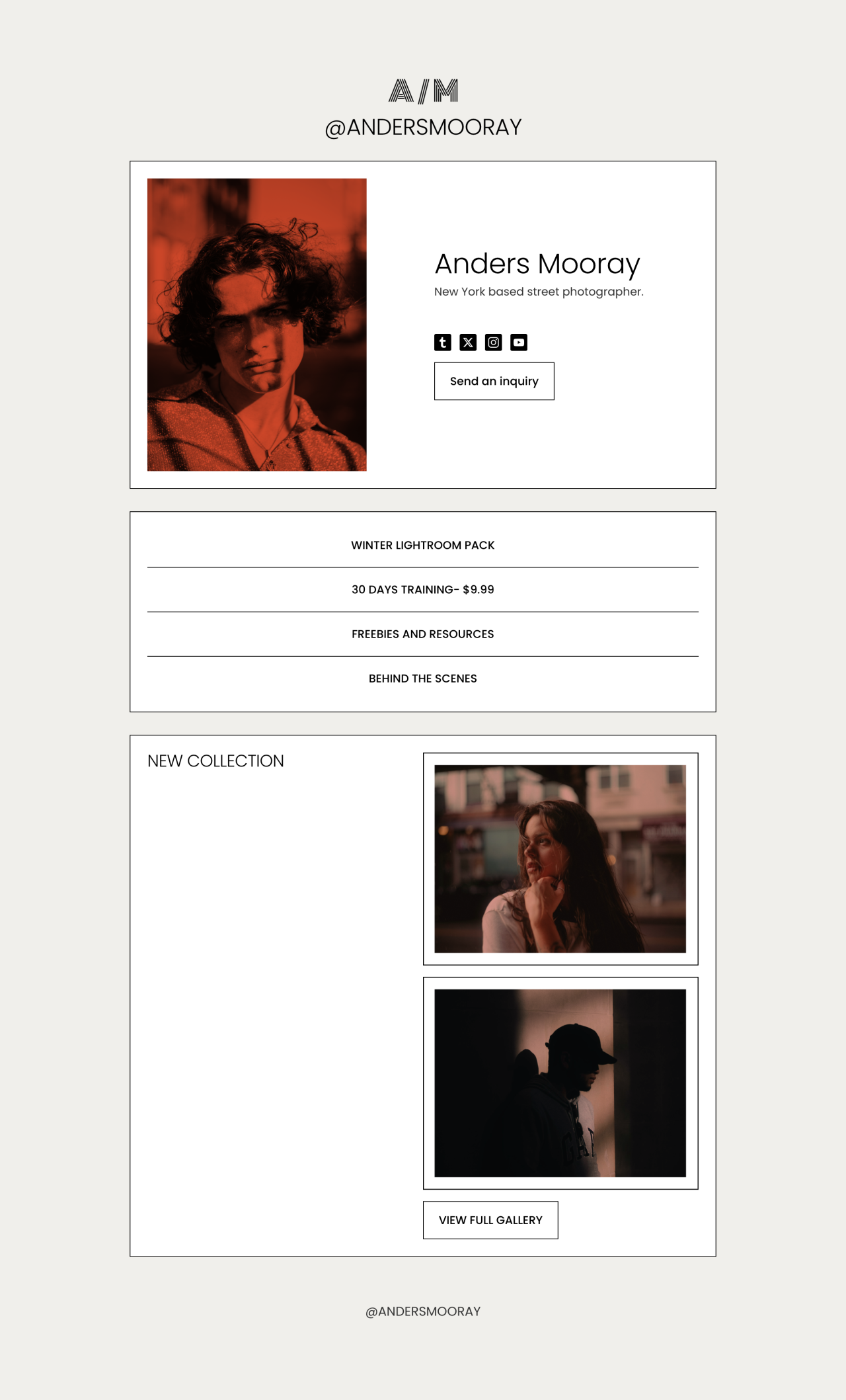 Photographer link in bio template - Made by MailerLite