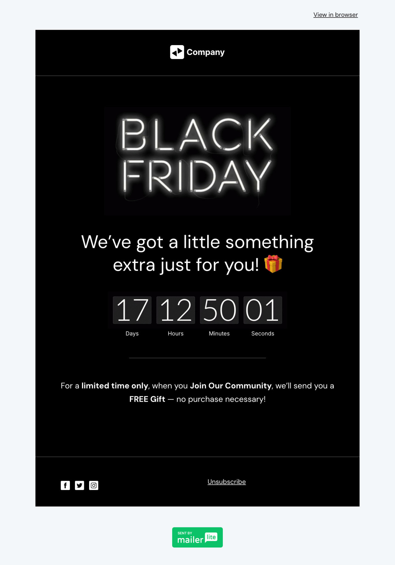 Cuenta regresiva para Black Friday plantilla creada por MailerLite