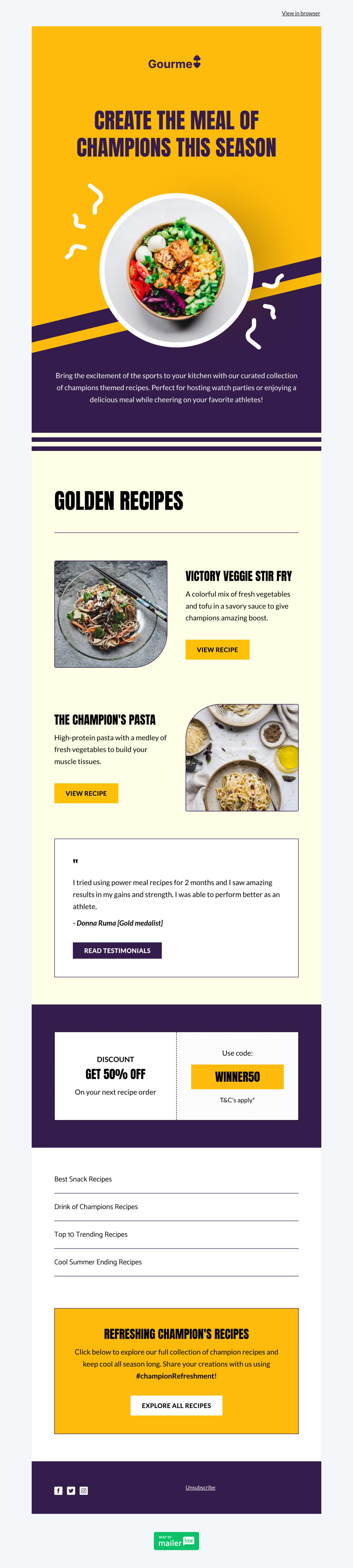 Champion recipes template - Made by MailerLite