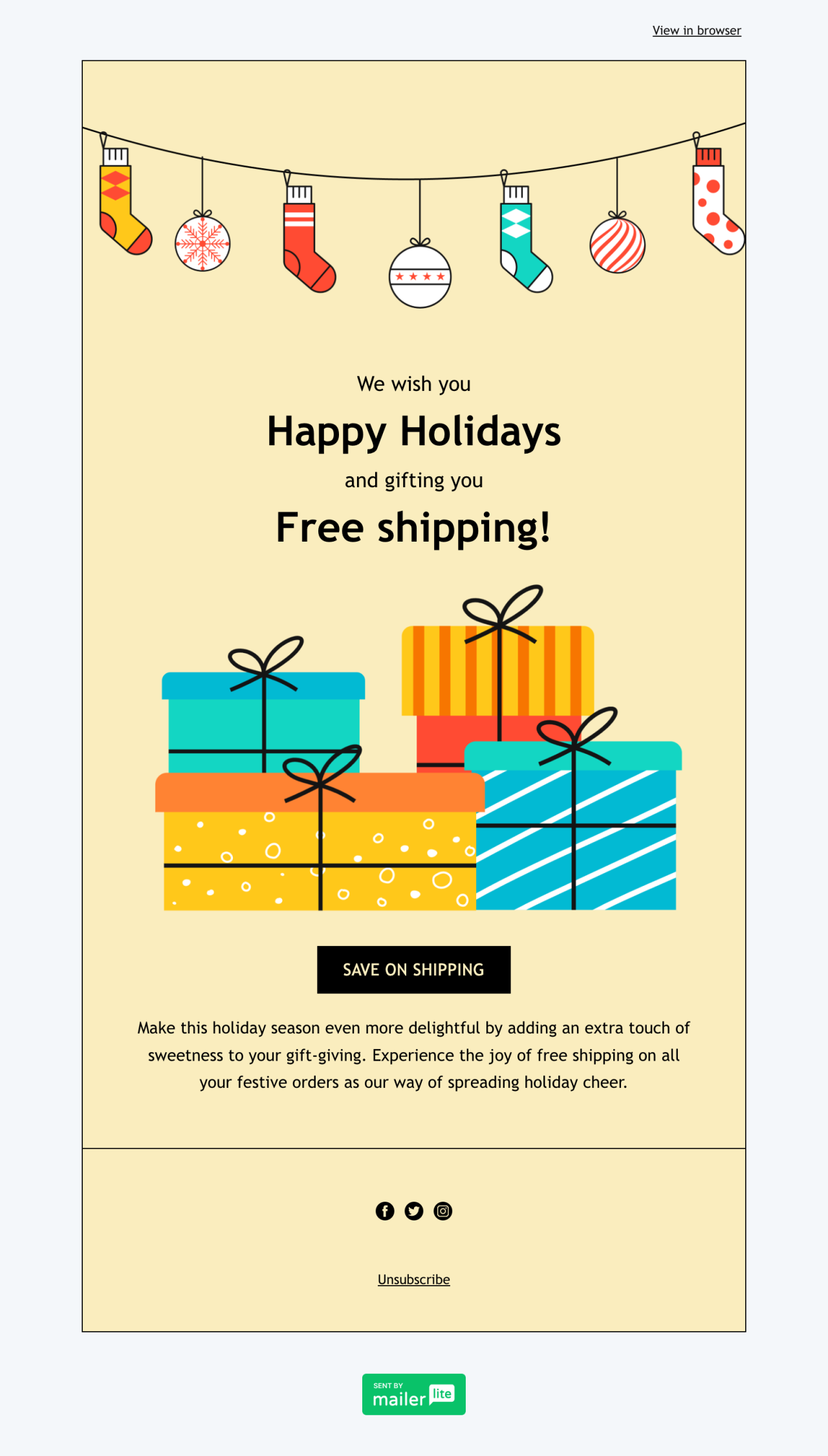 Holiday shipping template - Made by MailerLite